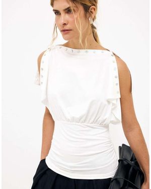 NA-KD Split Sleeve Button Top - White