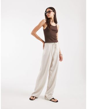 Vero Moda Linen Touch Wide Leg Pants With Drawstring Waist - Natural