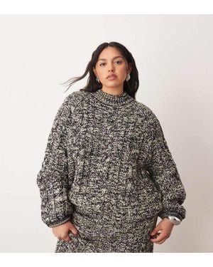 ARRANGE Curve Cable Knit High Neck Jumper With Volume Sleeve - Brown