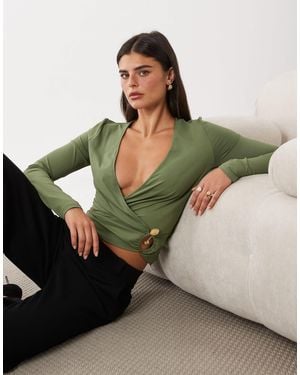 ASOS Polyamide Hardware Wrap Top - Green