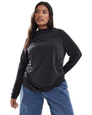 ONLY Slinky Long Sleeve Top With Ruched Neck Detail - Blue