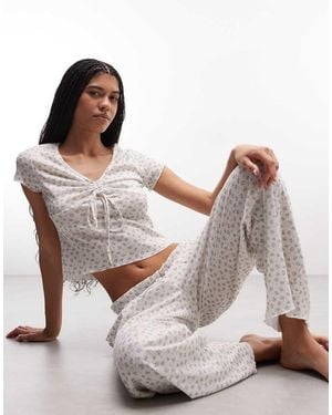 Daisy Street Pyjamatop Met Gestrikte Voorkant En Broek Met Fijne Bloemenprint - Meerkleurig