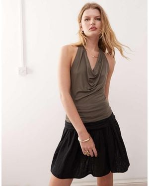 Weekday Plunge Drape Front Halter Neck Top With Low Back - White