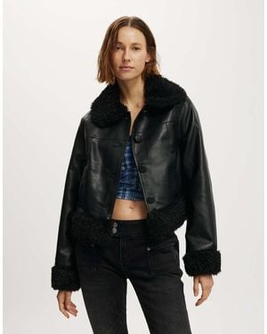 Cotton On Peggy Faux Fur Trim Jacket - Black