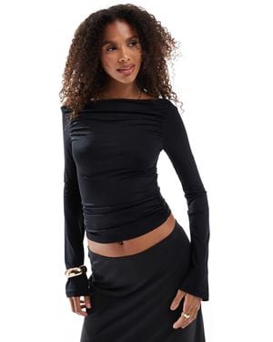Stradivarius Str Polyamide Slash Neck Top - Black