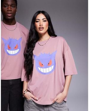 ASOS Pokemon Unisex Boxy Oversized T-shirt With Gengar Print - Pink