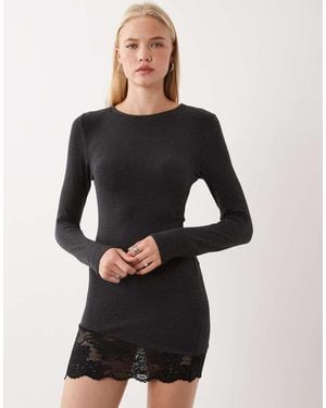 ASOS Mini Jurk Met Lange Mouwen En Kanten Rand - Zwart