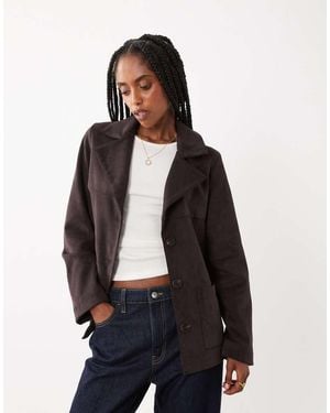 Threadbare Faux Suede Mid Length Button Down Jacket - Black