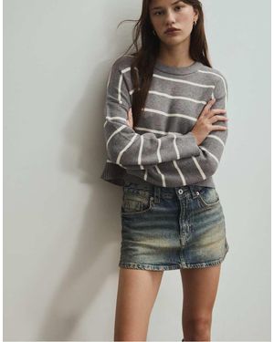 Stradivarius Gebreide Gestreepte Cropped Sweater - Grijs