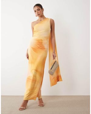 TFNC London Slinky One Shoulder Scarf Detail Neck Maxi Dress - Natural