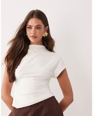 ASOS Polyamide High Neck Cap Sleeve Hardware Back Top - White
