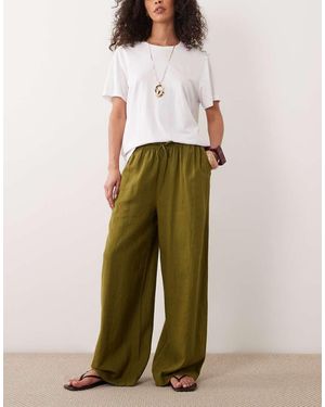 River Island Linen Blend Wide Leg Trousers - Natural