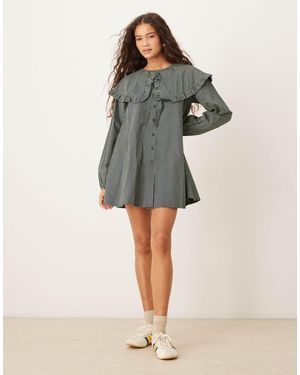 Neon Rose Oversized Collared Dress - Gray