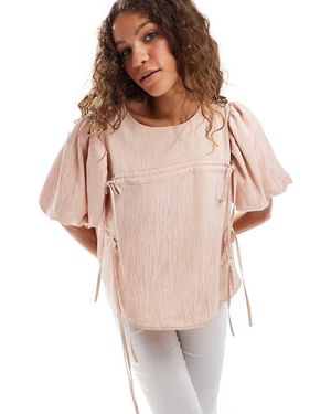 Ghospell Ruched Drawstring Top - Natural