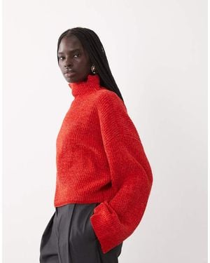 ASOS Funnel Neck Batwing Chenille Jumper - Red