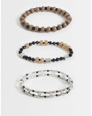 ASOS 3 Pack Beaded And Stretch Link Bracelets - Grey