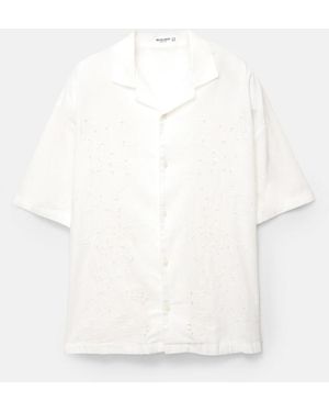 Pull&Bear Shirt With Embroidered Flowers - Natural