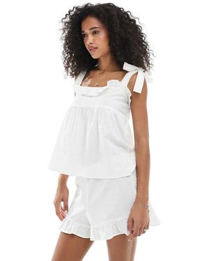 Luna Top De Pijama Con Tirantes Anudados De Tejido Rugoso De (Parte De Un Conjunto) - Blanco