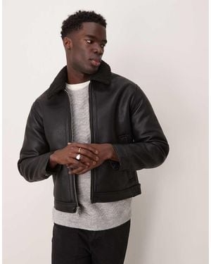 Abercrombie & Fitch Vegan Leather Sherpa Lined Shearling Jacket - Grey
