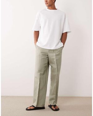 ASOS Linen Rich Smart Wide Leg Pull On Trousers - Natural