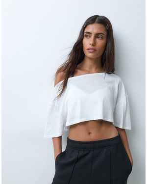 4505 Schulterfreies cropped-t-shirt - Weiß