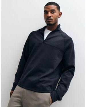 ASOS Sudadera Estándar Con Medio Cierre, Manga Ranglán, Pespuntes En Contraste Y Bordado En Tejido Estilo Neopreno, Azul Marino