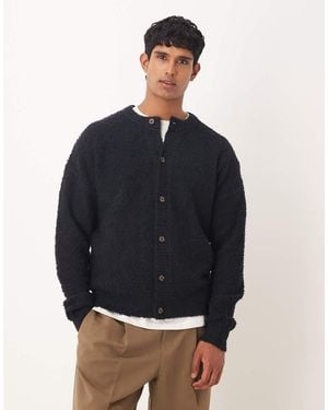ASOS Relaxed Knit Boucle Crew Neck Cardigan - Blue