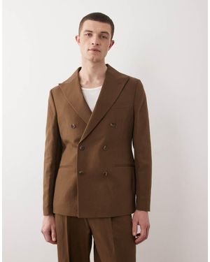ASOS Slim Linen-rich Double-breasted Suit Jacket - Brown