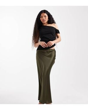 New Look Satin Bias Midi Skirt - Green