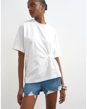 TOPSHOP Roll Sleeve Cinch Tee - White