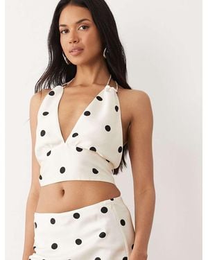 Bardot Pheobe Satin Plunge Halter Neck Top - Natural