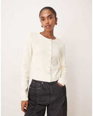 Mango Cárdigan Con Detalle De Costuras De Mezcla De Algodón De -Neutro - Blanco