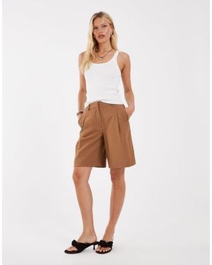 Object Elegante Short Van Kreukelstof Met Textuur En Lange Pasvorm - Naturel