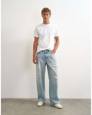 TOPMAN Vaquero Rígido De Corte Baggy Con Efecto Desgastado En-Azul - Blanco