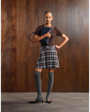 Threadbare Geruite Mini Rok Met Plooien - Bruin