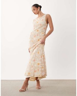 Gina Tricot Draped Back Midi Dress - Natural