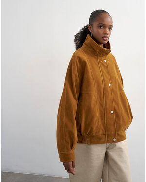TOPSHOP Faux Suede Funnel Neck Bomber Jacket - Brown