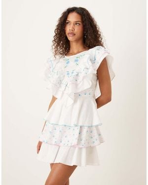 Glamorous Mix Tiered Frill Mini Dress - White