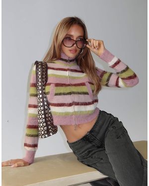 Princess Polly Keeva Fluffy Knit High Neck Zip Through Cropped Cardigan - Grey