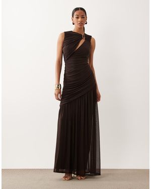 ASOS Cowl Back Cutout Mesh Maxi Dress With Bead Detail - Brown