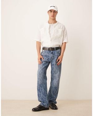 Calvin Klein 90s Straight All Over Print Jeans - Blue