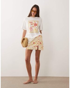 Rhythm Minifalda Amarillo Limón Con Estampado Floral Y Abertura Delantera De - Neutro