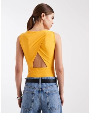 ASOS Polyamide Slinky Open Back Racer Bodysuit - Orange