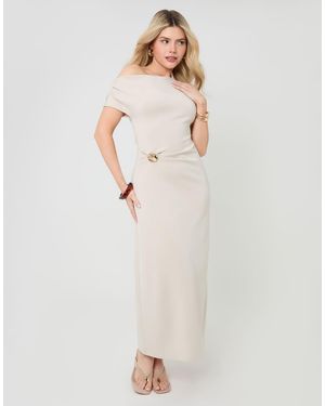 Threadbare Off Shoulder Draped Jersey Maxi Dress - White