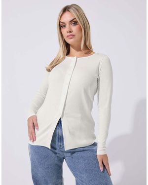 Yours Clothing Long Sleeve Ribbed Top - White