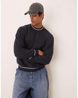 ASOS Sudadera Azul Marino Extragrande De Cuello Redondo Con Detalle De Ribetes De