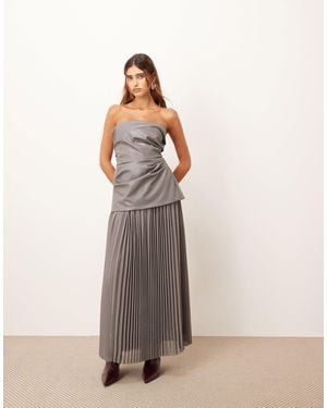 ARRANGE Pu Bodice Maxi Dress With Pleated Skirt - Multicolor