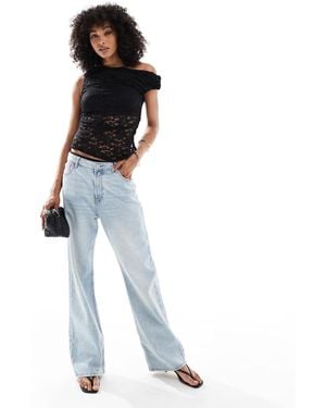 New Look Fallen Shoulder Lace Top - Blue