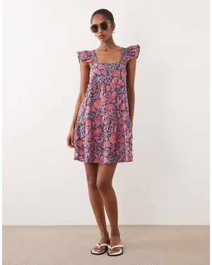 Accessorize Floral Mini Beach Dress With Frill Straps - Red