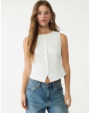 Stradivarius Crinkle Buttoned Vest Top - White